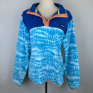 Lands' End Men's Patterned Fleece Pullover Tie Dye Snap Button Collar Neck